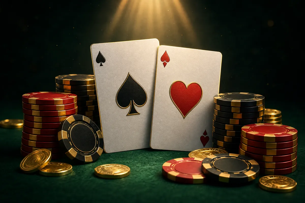 Kartu as dengan chip poker di meja hijau