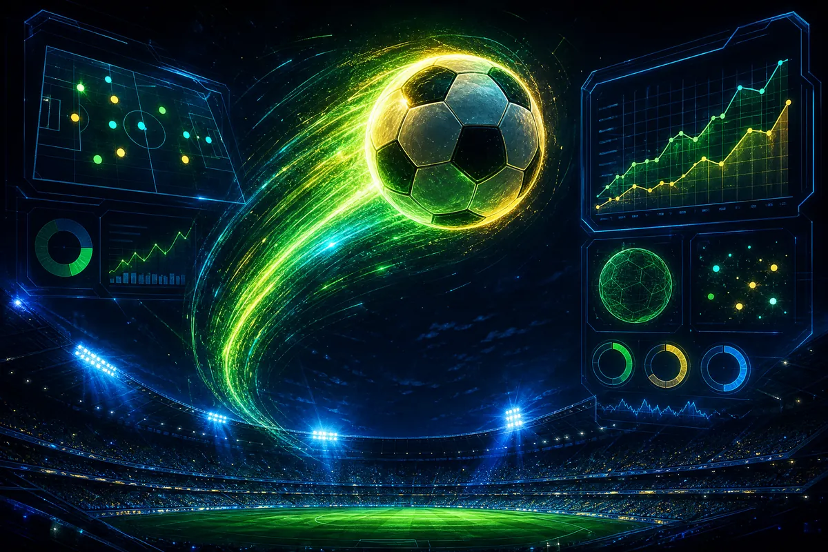 Bola sepak bercahaya dengan grafik analisis